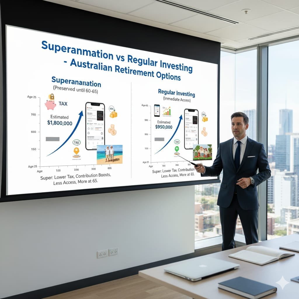 "Comparison of superannuation and regular investment paths in Australia"