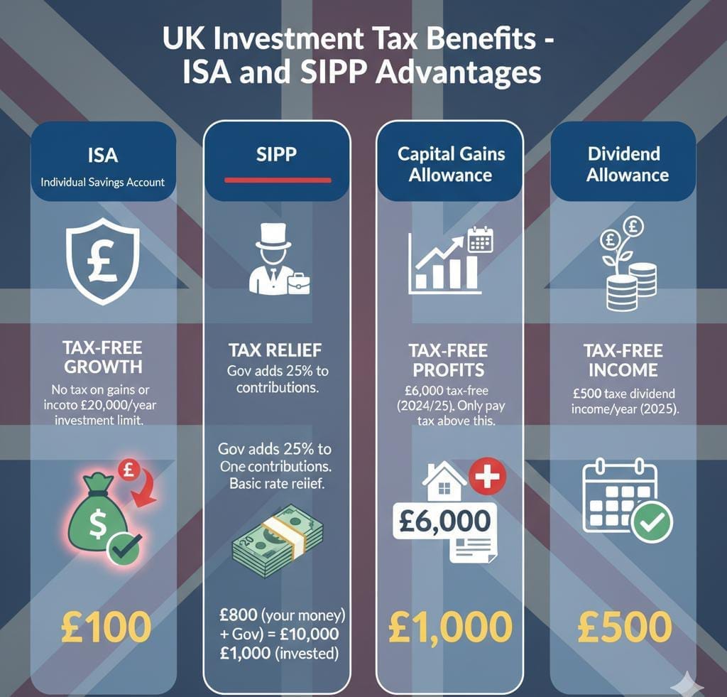 "Infographic explaining tax advantages for British investors"