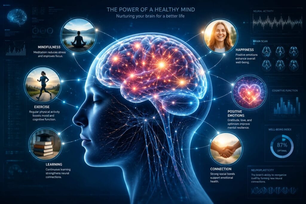Human brain showing new neural connections through neuroplasticity