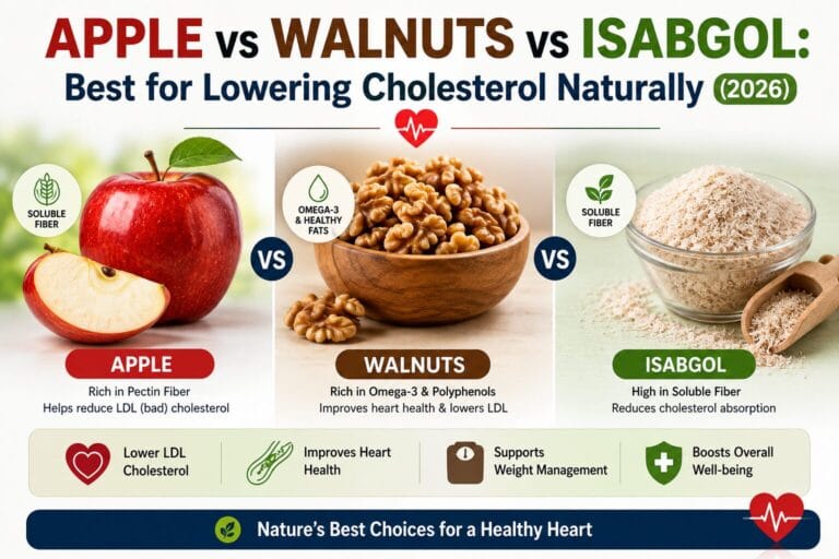 Apple vs Walnuts vs Isabgol: Best for Lowering Cholesterol Naturally (2026)